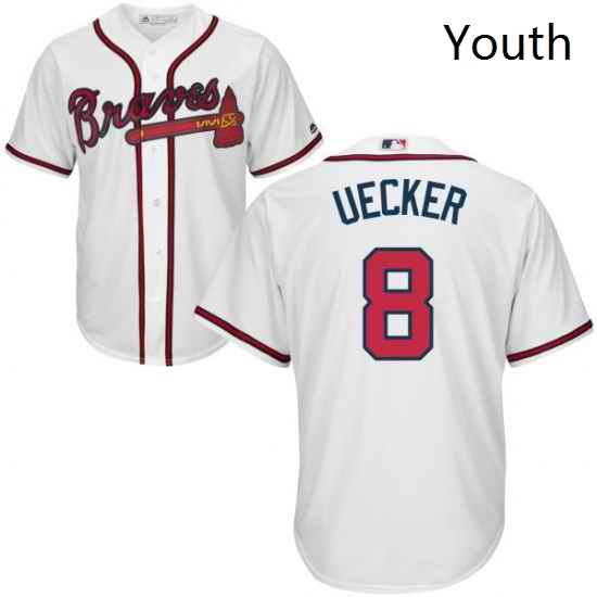 Youth Majestic Atlanta Braves 8 Bob Uecker Replica White Home Cool Base MLB Jersey
